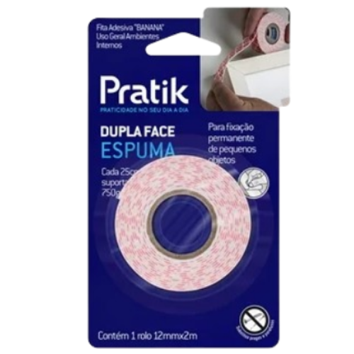Fita Dupla Face Espuma 12mm x 2M Pratik