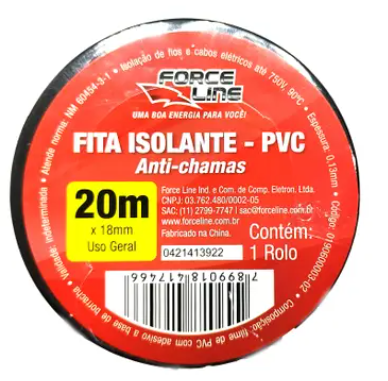 Fita Isolante Forceline Preta 20 Metros PVC Anti Chamas