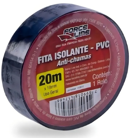 Fita Isolante Forceline Preta 20 Metros PVC Anti Chamas