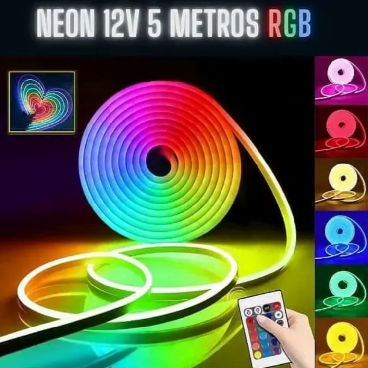 Fita LED Neon RGB + Controle 12V 5 Metros IP65