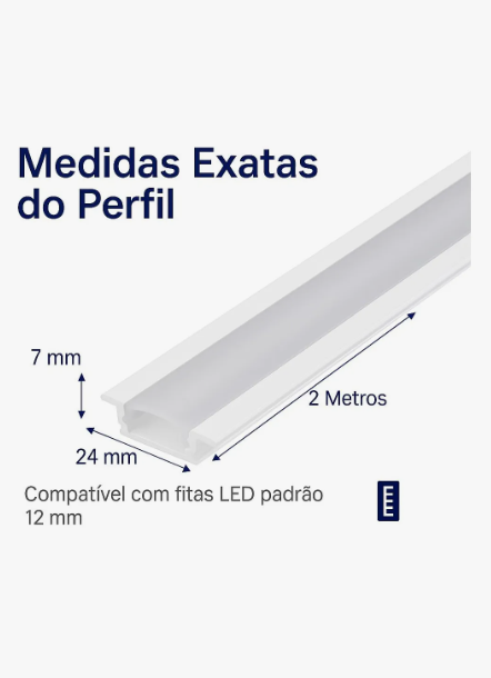 KIT COM 10 UNIDADES - Perfil para LED de embutir Branco 2 metros